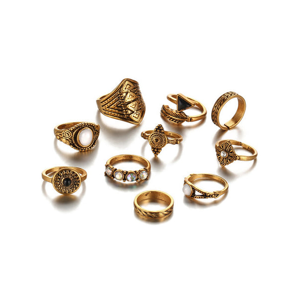 10pcs/Set Vintage Punk Ring Set