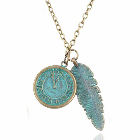 Bronze Clock And Leaves Model Necklaces