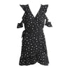 Ruffle Cold Shoulder Polkadot Print Dress