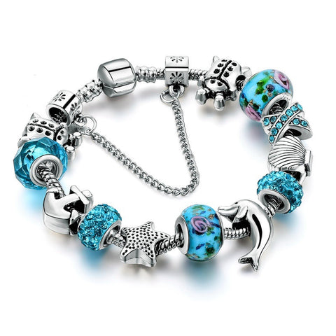 Ocean Style European Crystal Charm Bracelet