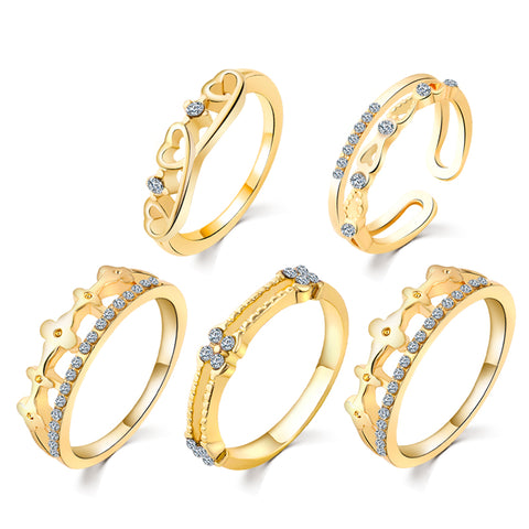 5 pcs/set Crown Flower Love Ring Set