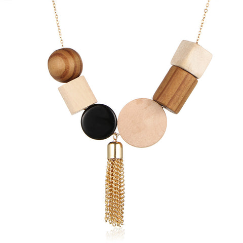 Toy Blocks Wood Pendants Long Tassel Necklaces