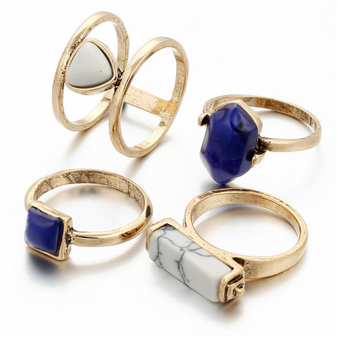 4PCS/LOT Natural Stone Ring Set