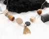 Toy Blocks Wood Pendants Long Tassel Necklaces